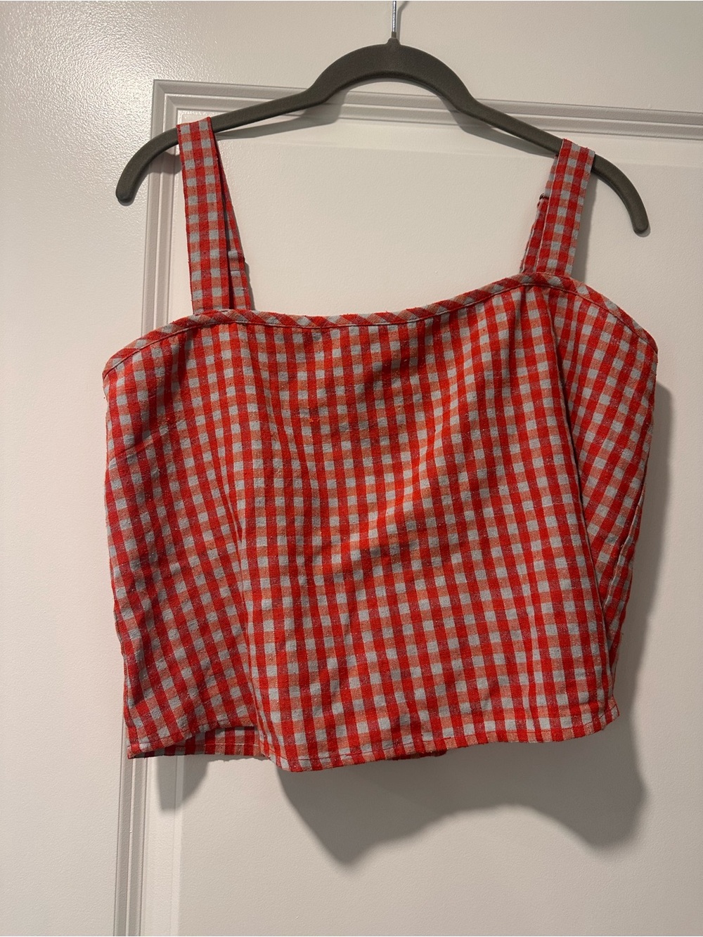Ali Golden Button Back Tank Poppy Picnic Gingham Crop Top 100% Silk Vintage